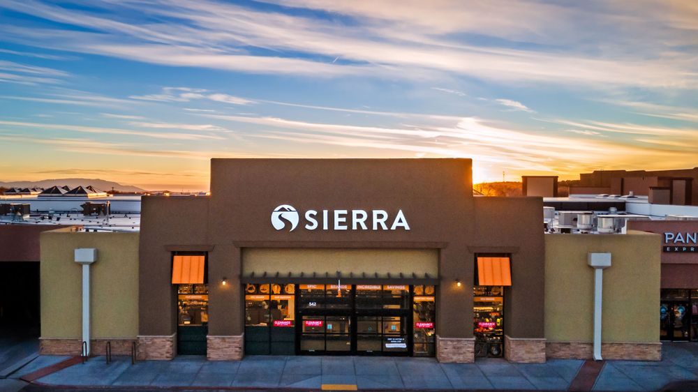 Aerial drone photo of a commercial property at dusk